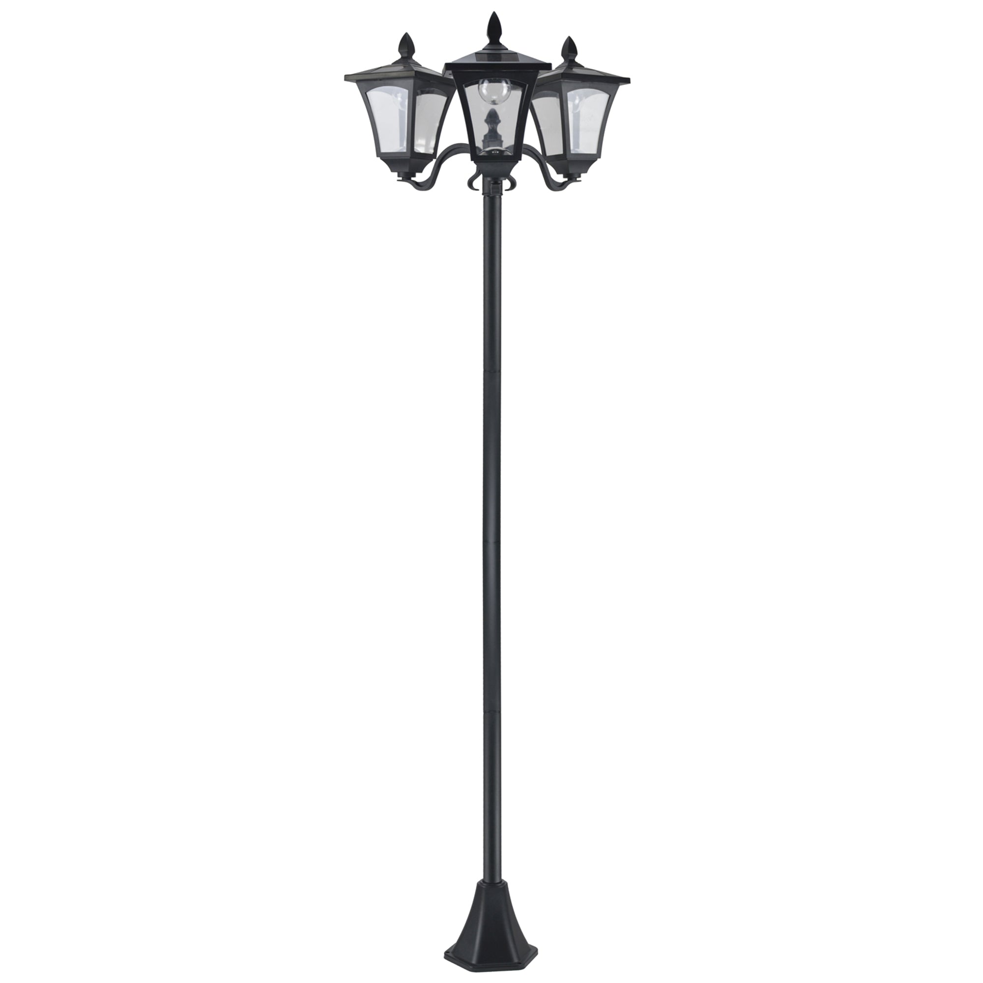 Solcellehavelanterne med 3 lys, lanternestang i rustfrit stål, solcellelanterne med LED 120 lumen, 51,5x47x182,5 cm, stilampe IP44 til havebalkon, sort