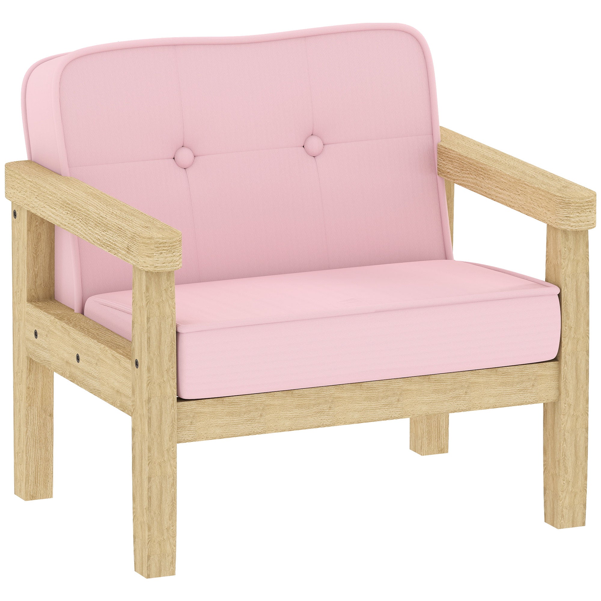 Børnelænestol/sofa med fløjlslook, ben i massivt træ, skumhynde, børnestol til børneværelse/legerum, 46,5 x 44 x 45 cm, til børn 3-8 år, pink