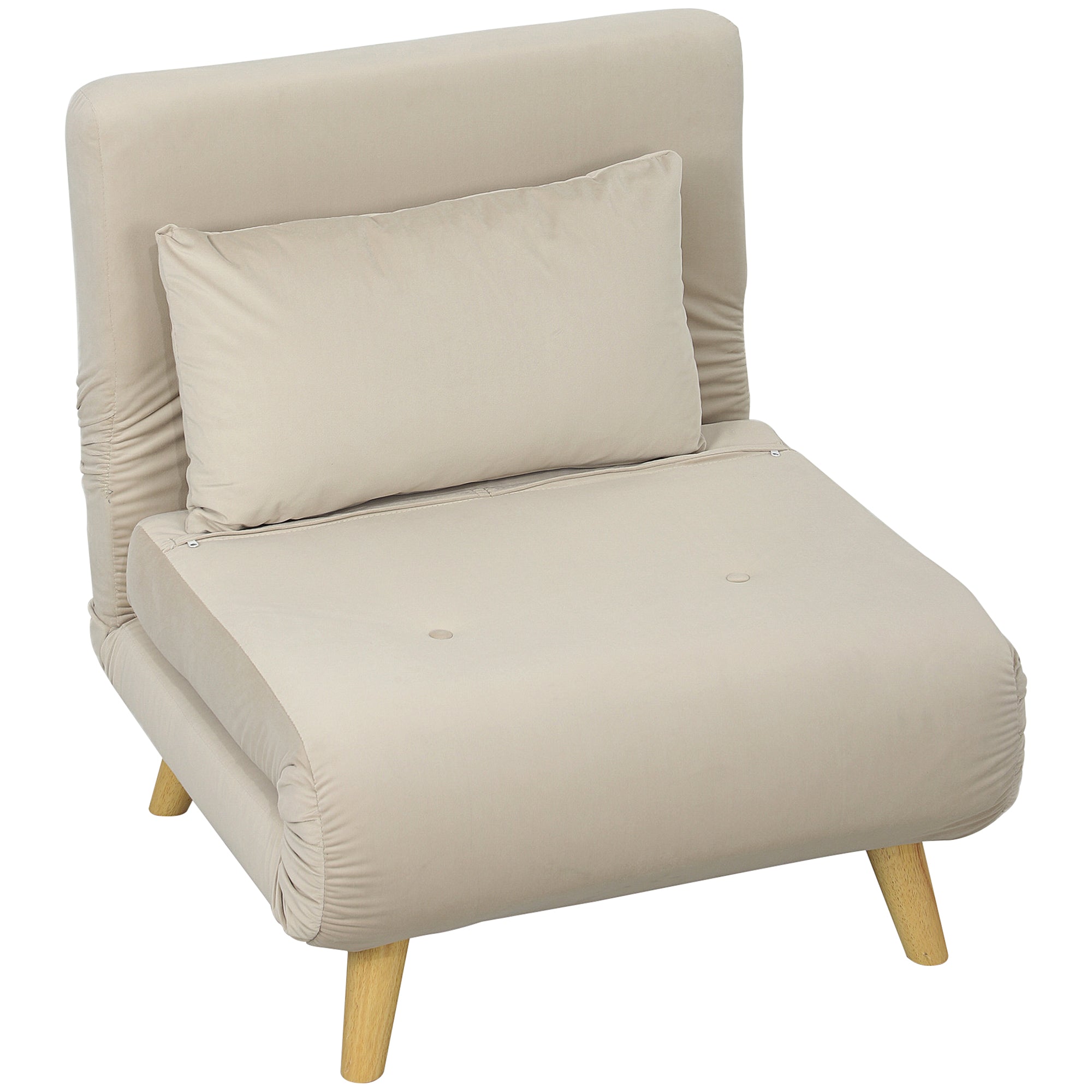 Klappelig lænestol med sengefunktion, klappelig lænestol i fløjlslook, justerbar ryglæn, lasteevne op til 120 kg, beige