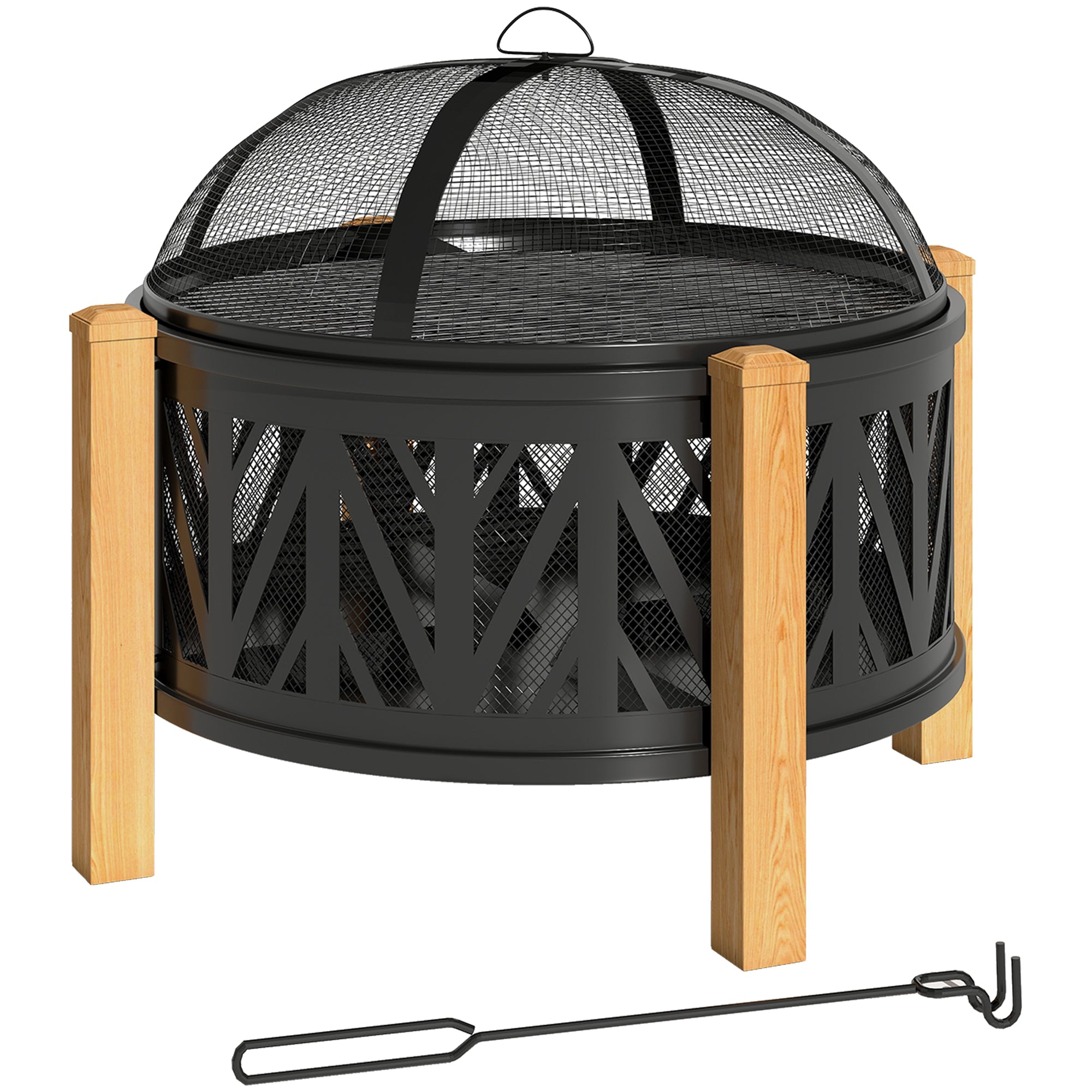 2-i-1 bålfad Ø75 x 58 cm bålsted med gnistnet, poker, grillrist, sort