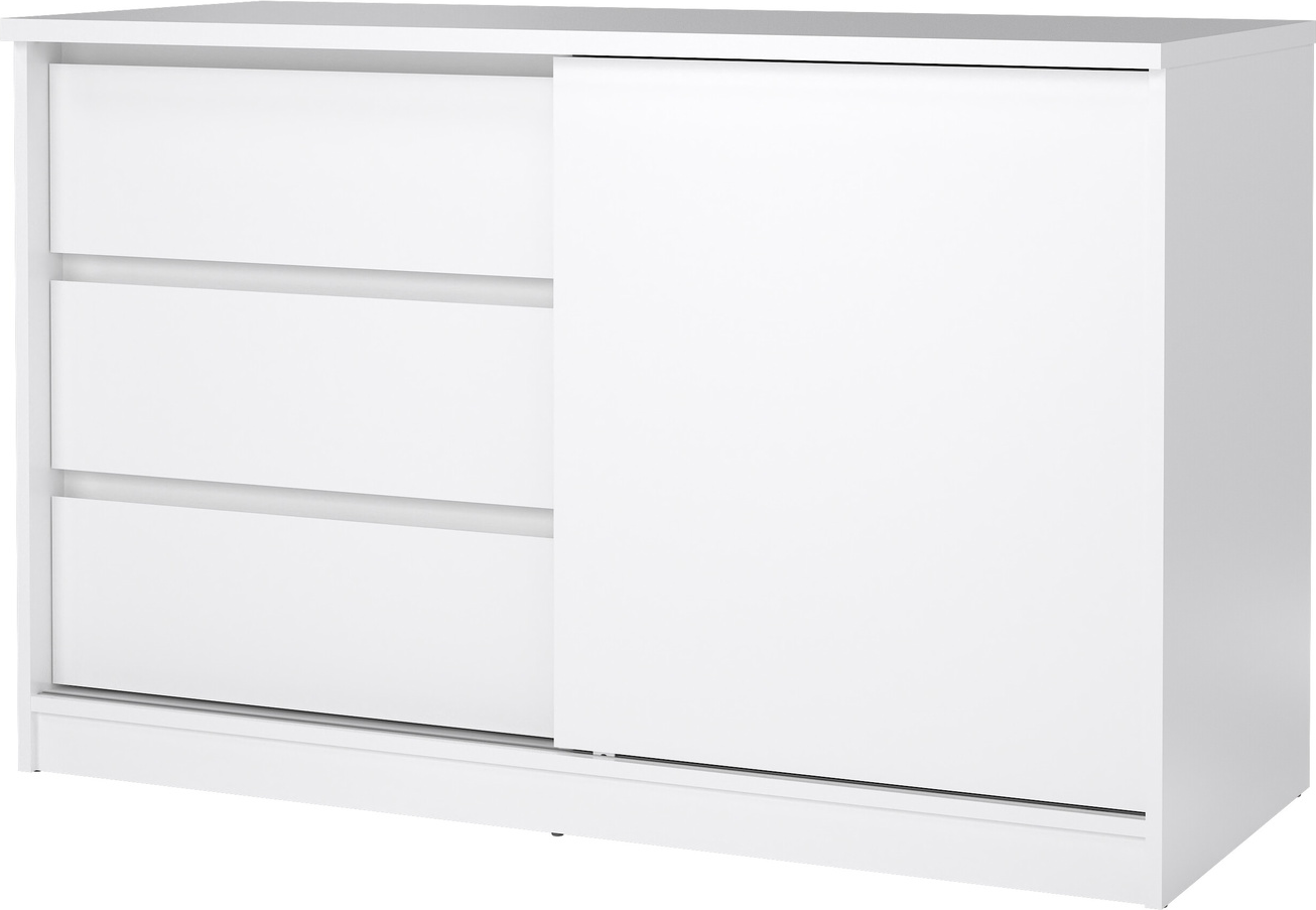 Skoskab Vesterholm Naia vægmonteret hvid højglans H75,6 x B118,9 x D50 cm 1 skydedør 3 skuffer