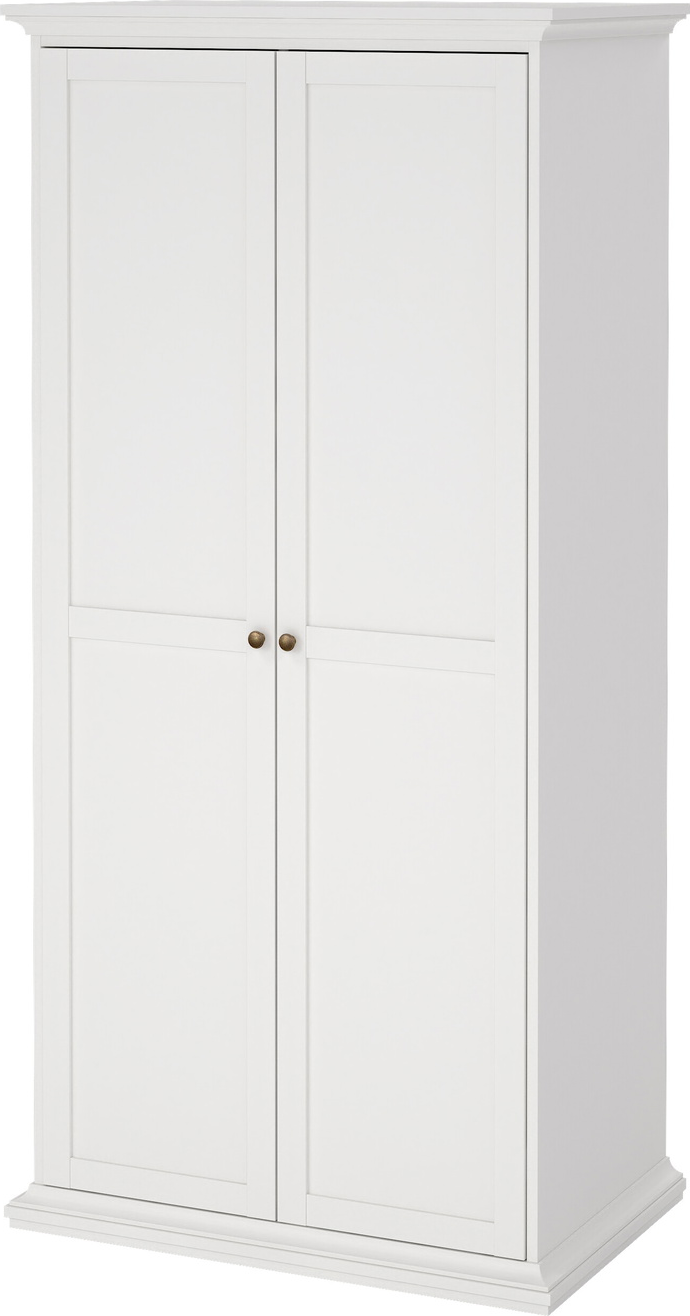 Garderobeskab 2-dørs Vesterholm Nora - hvid, H200 x B96 x D60 cm, spånplade FSC, tøjstang & hylder