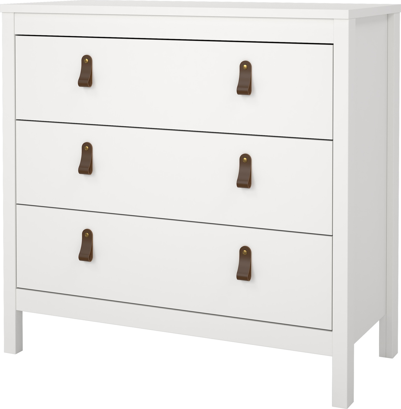 Kommode Vesterholm Lunor 3 skuffer hvid H80ÃB82ÃD38 cm dansk FSC til vægmontering med læder- & knopgreb