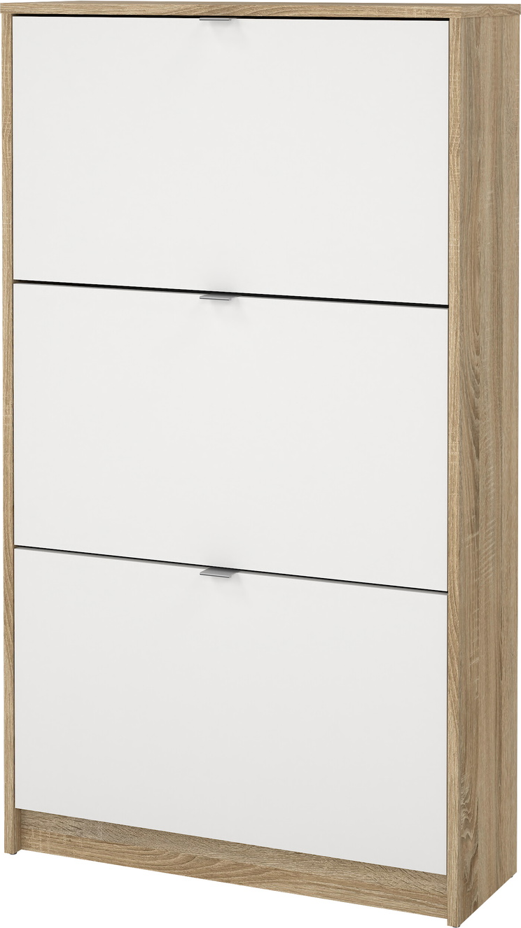 Skoskab/skoreol Vesterholm Havn, 3 rum, hvid egetræsstruktur, spånplade, H124ÃB70ÃD24 cm