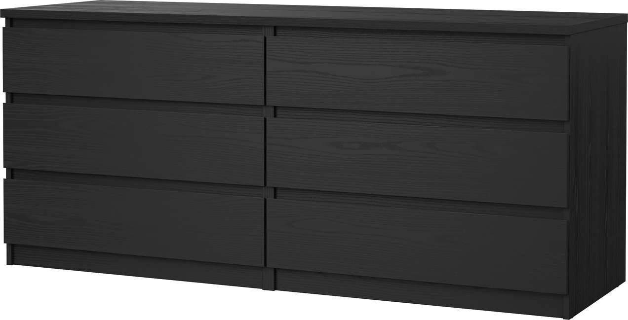 Dobbeltkommode Vesterholm Naia, sort træstruktur, 6 skuffer, vægmonteret, FSC-certificeret, H68 x B153,8 x D50 cm