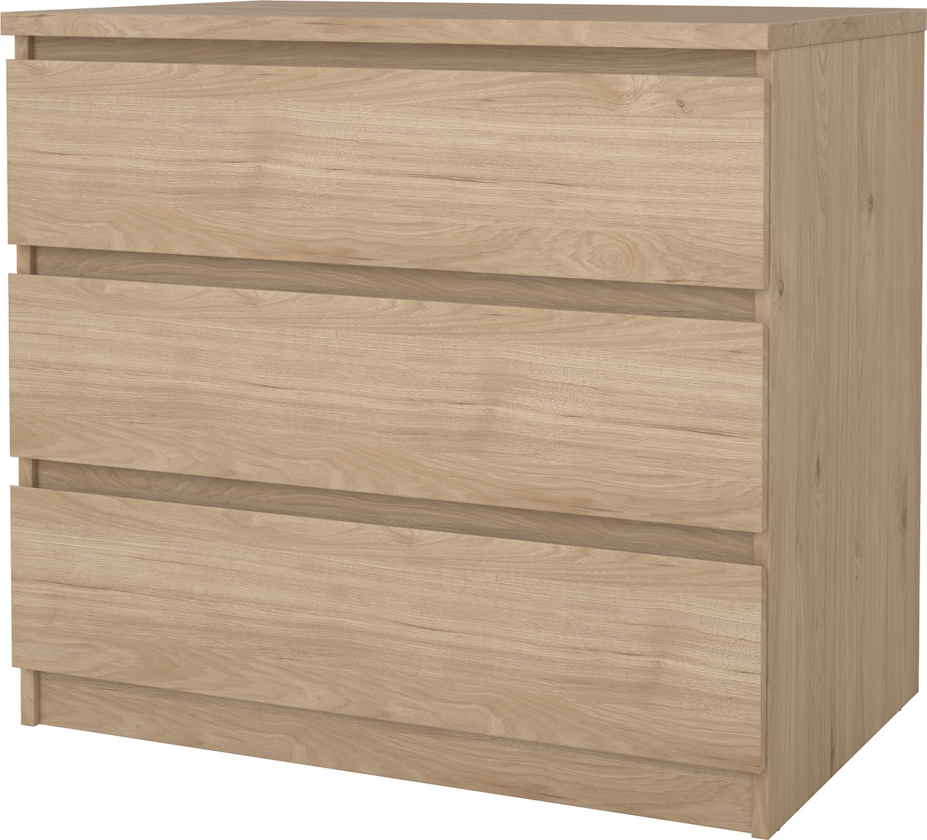 Kommode Vesterholm Naia, vægmonteret 3 skuffer, grebsløs, Jackson Hickory H68xB77xD50 cm
