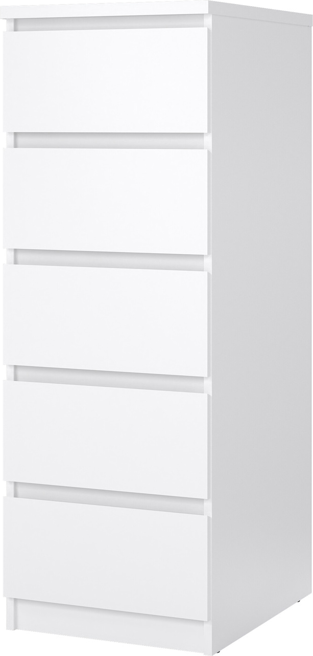 Kommode Vesterholm Naia 5 skuffer håndtagsfri hvid højglans H111 x B40 x D50 cm vægmonteret FSC
