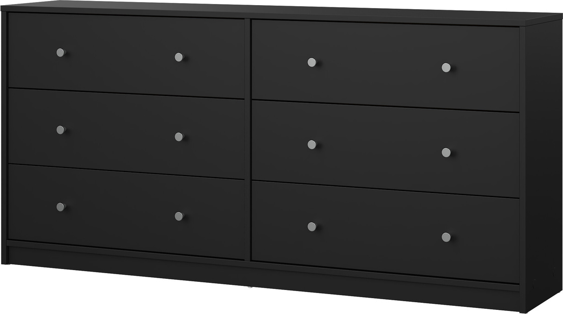 Dobbelt kommode Vesterholm May, vægmonteret 6 skuffer, sort, 143x30x68 cm, FSC spånplade