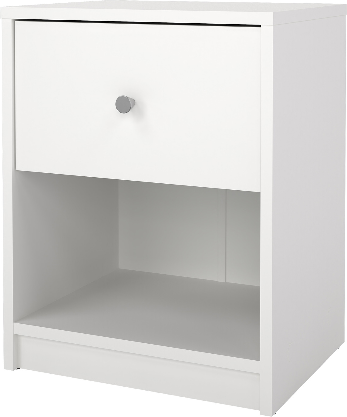 Sengebord Vesterholm May, hvid kompakt natbord med skuffe og hylde H48ÃB38ÃD30 cm