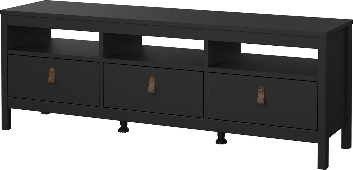 TV-bord Vesterholm Lunor mat sort, svævende med 3 åbne rum og 3 skuffer, B151xD38xH54 cm, FSC