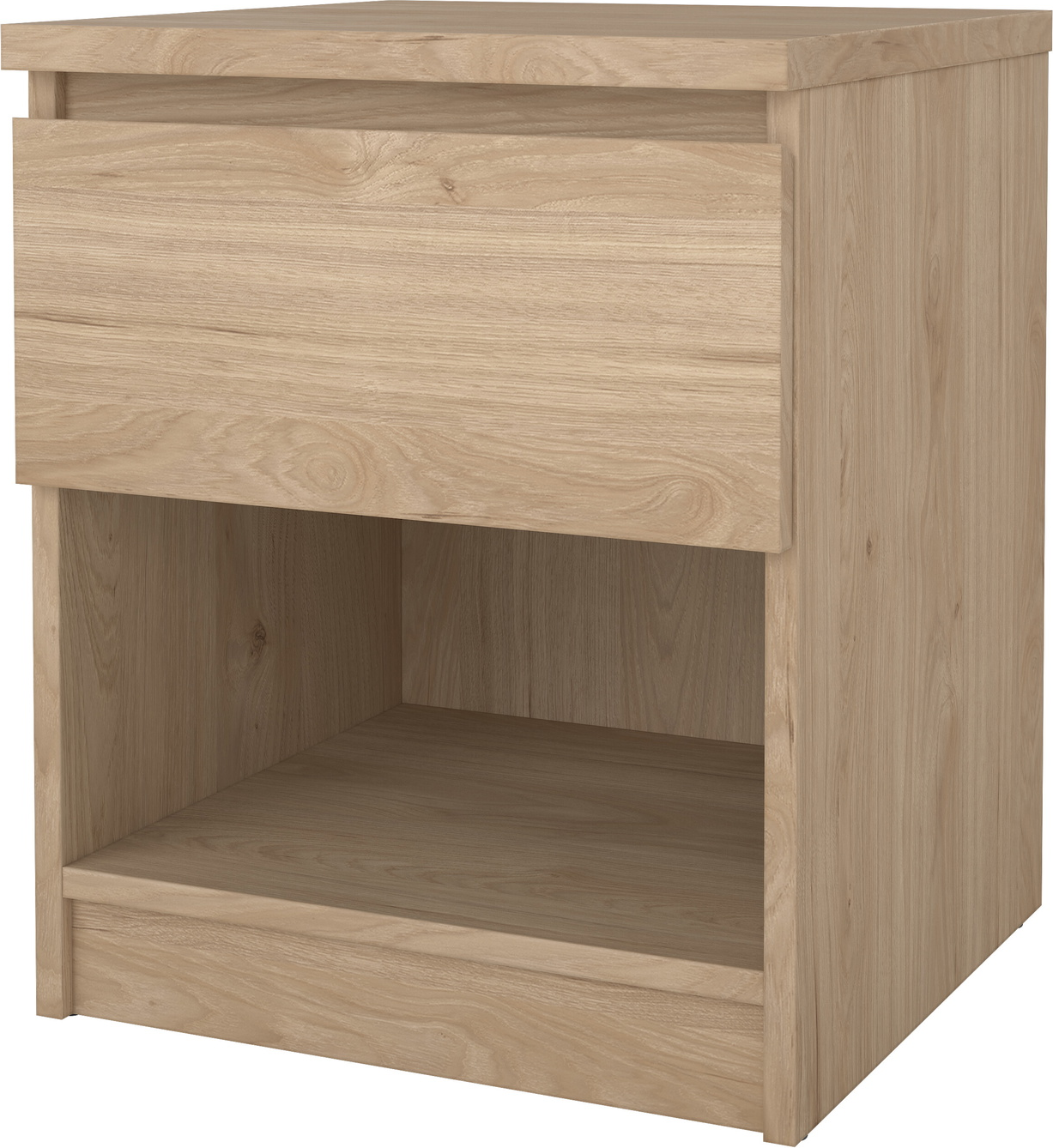 Sengebord Vesterholm Naia natbord Jackson Hickory FSC 49,5x40,4x40 cm med skuffe og åben hylde
