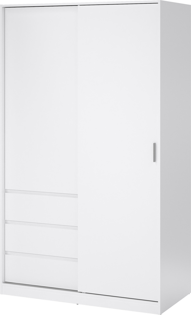 Garderobeskab Vesterholm Naia H200xB118xD60 cm hvid højglans, skydedørhængseldør, 3 skuffer, FSC