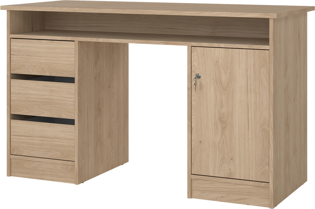 Skrivebord/arbejdsbord Vesterholm Function Plus, Jackson Hickory, kompakt B126 D55 H75,6 cm, låsbart skab, FSC-træ