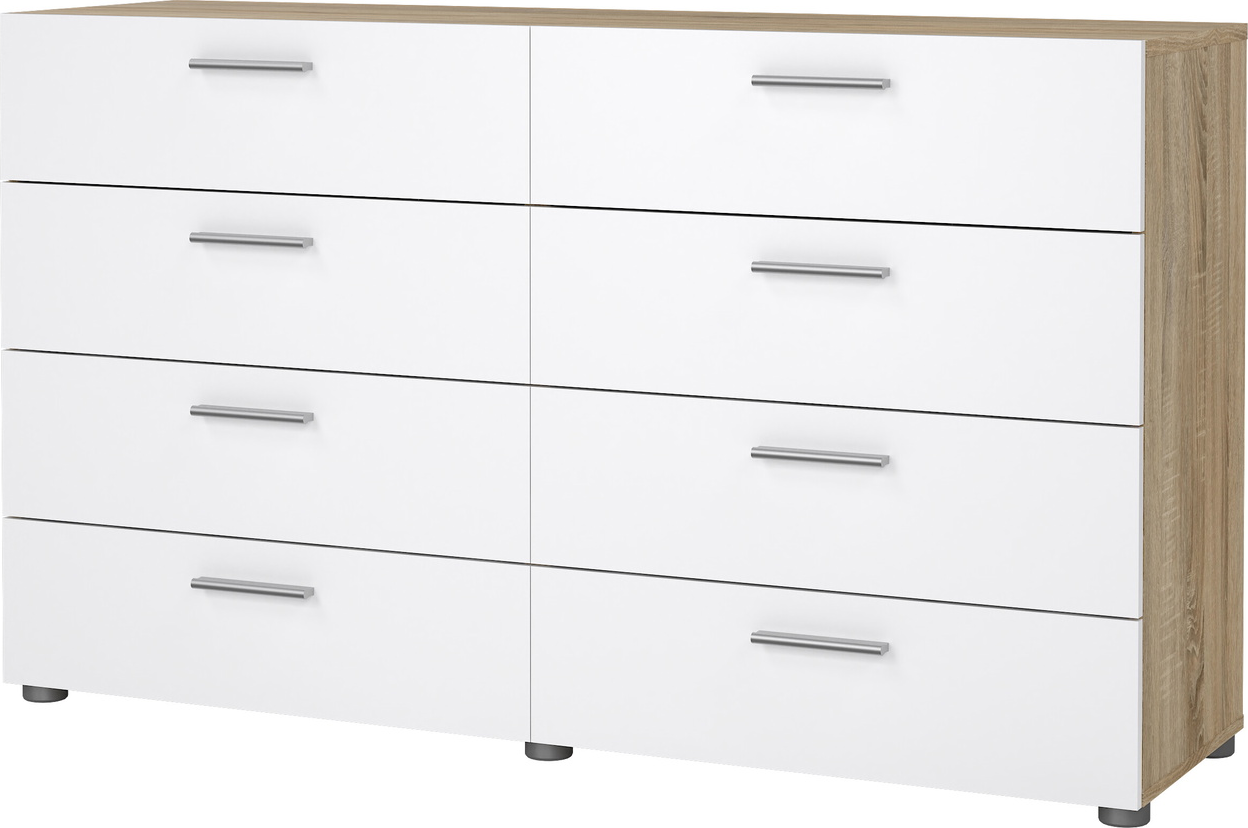 Dobbeltkommode Vesterholm Pepe, 8 skuffer, natur egetræ og hvid højglans, B140 H82 D40 cm, FSC