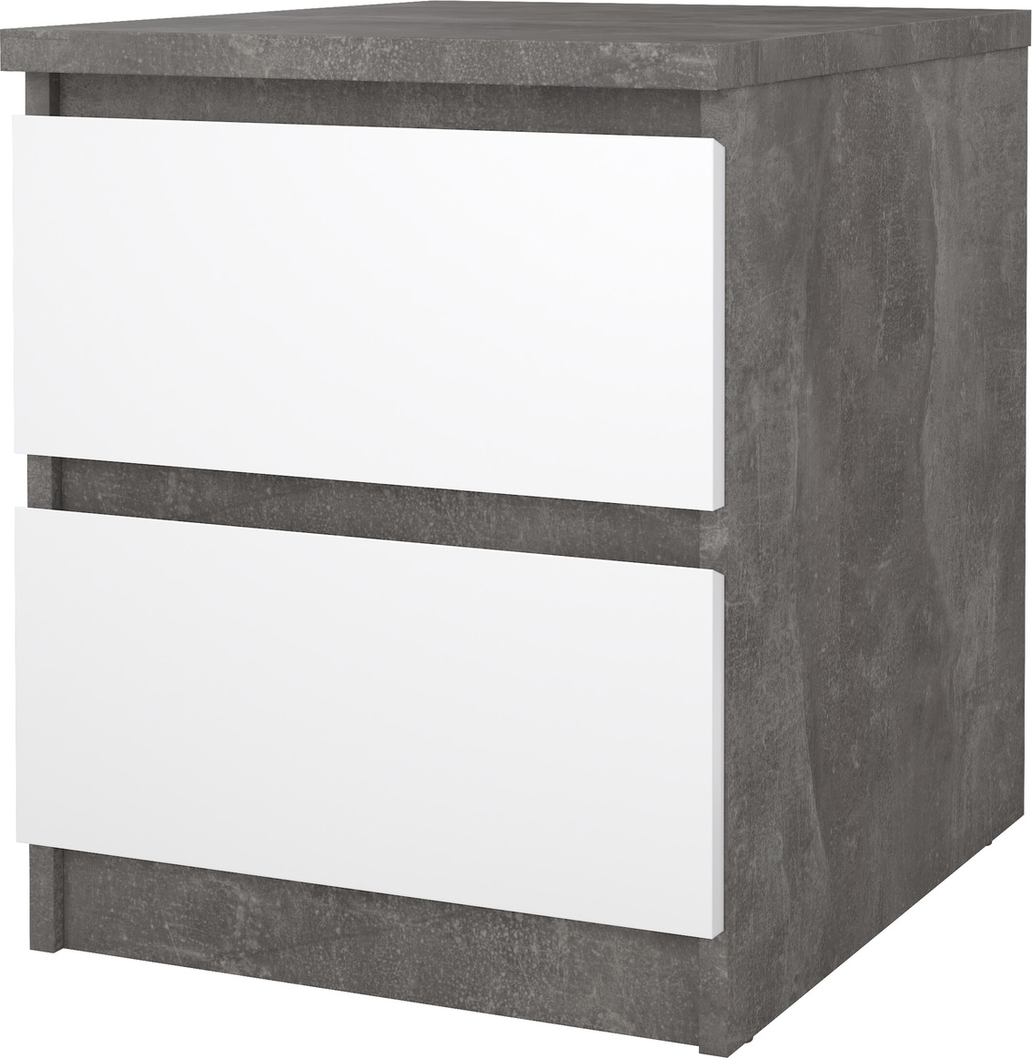 Sengebord Vesterholm Naia natbord, oxid beton/hvid højglans, 2 skuffer, FSC, H49,5ÃB40,4ÃD50 cm