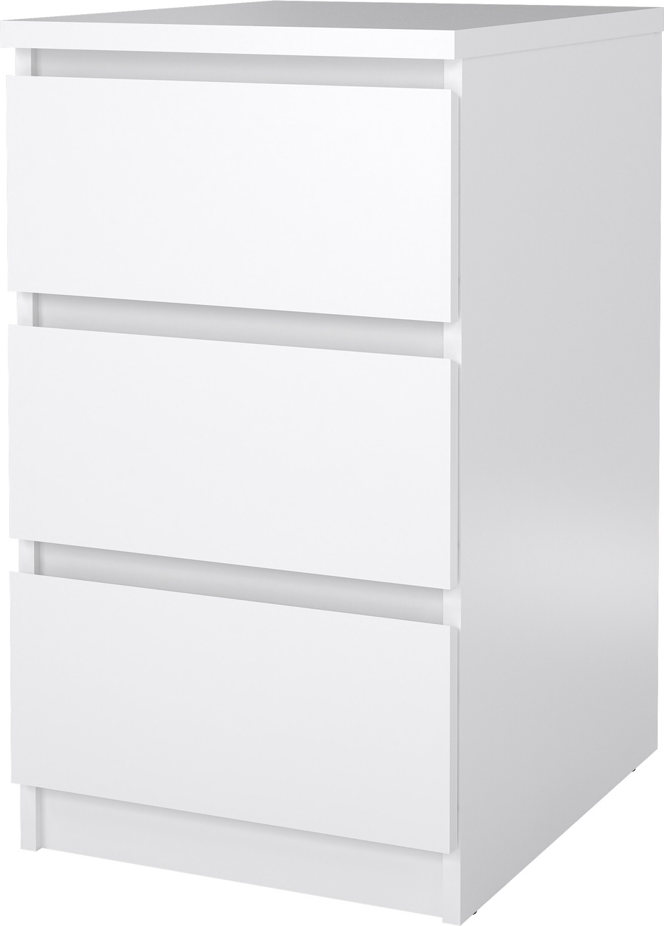 Kommode Vesterholm Naia hvid højglans 3 skuffer håndtagsfri natbord/opbevaring FSC dansk H70ÃB40ÃD50 cm