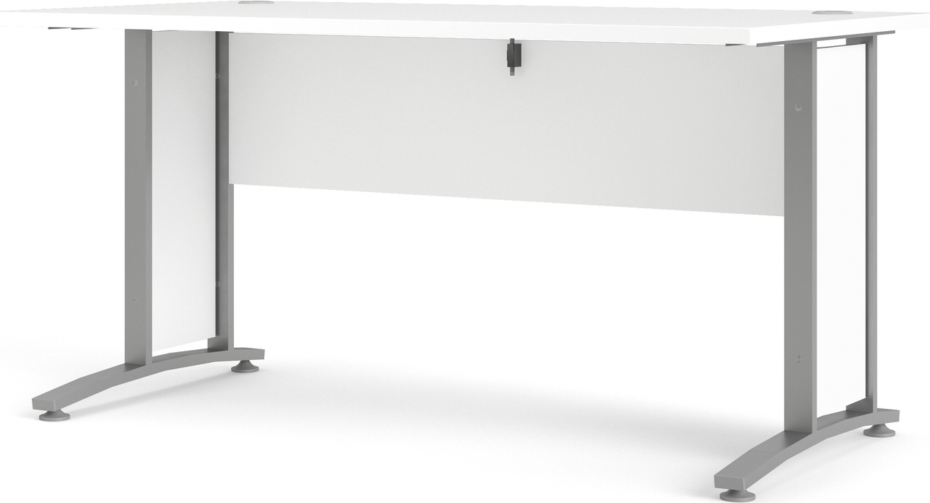 Skrivebord/arbejdsbord Vesterholm Prima 150x80 cm hvid/grå melamin spånplade sølvgrå stålben