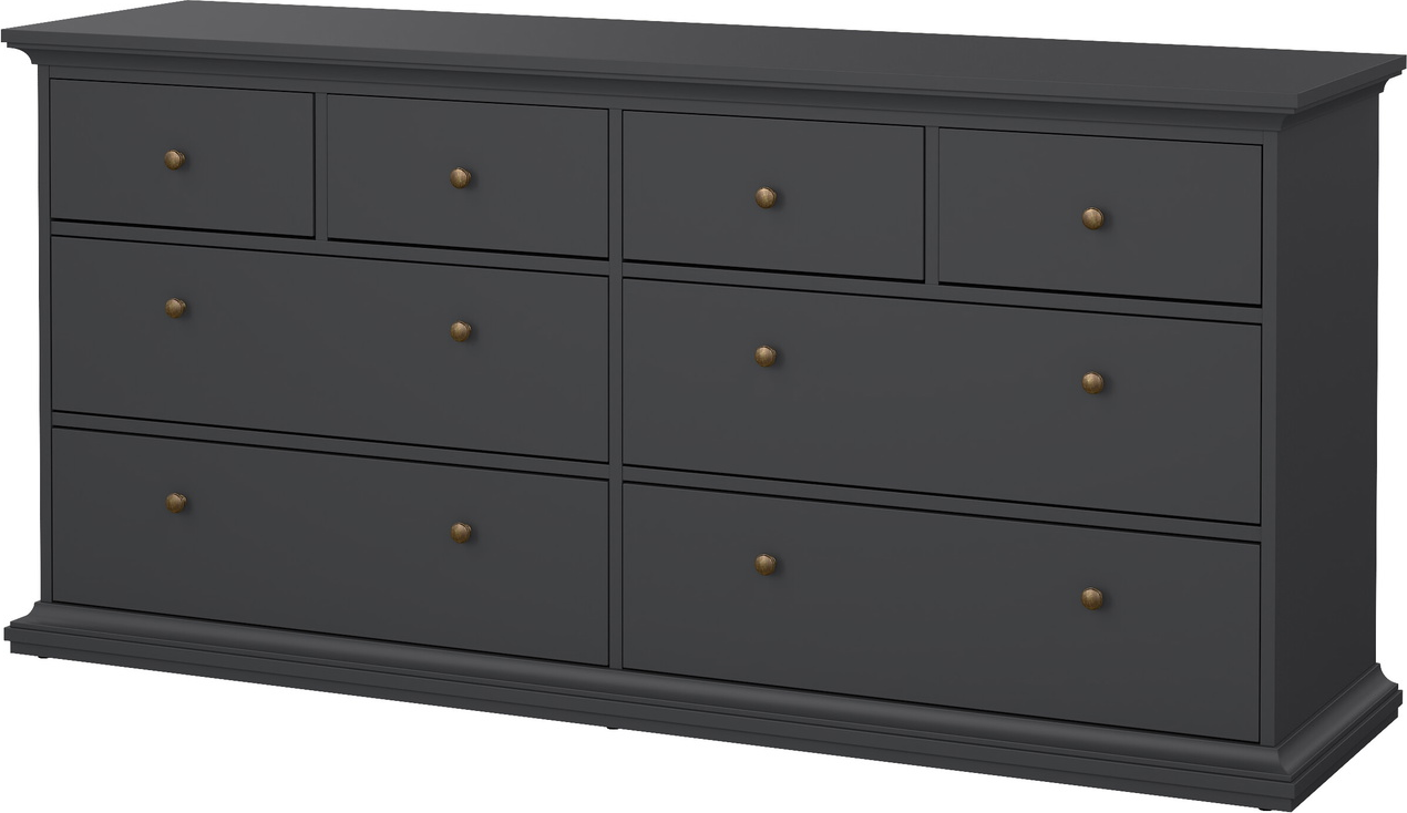 Dobbeltkommode Vesterholm Nora, 8 skuffer, mat grå, FSC-spånplade, H87ÃB183ÃD49 cm