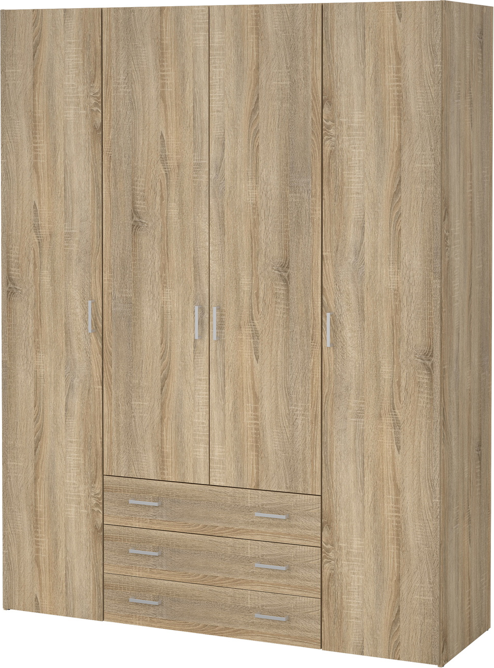 Garderobeskab Vesterholm Space, 4 døre 3 skuffer, natur egstruktur, H200ÃB154ÃD49,5 cm, FSC-cert.