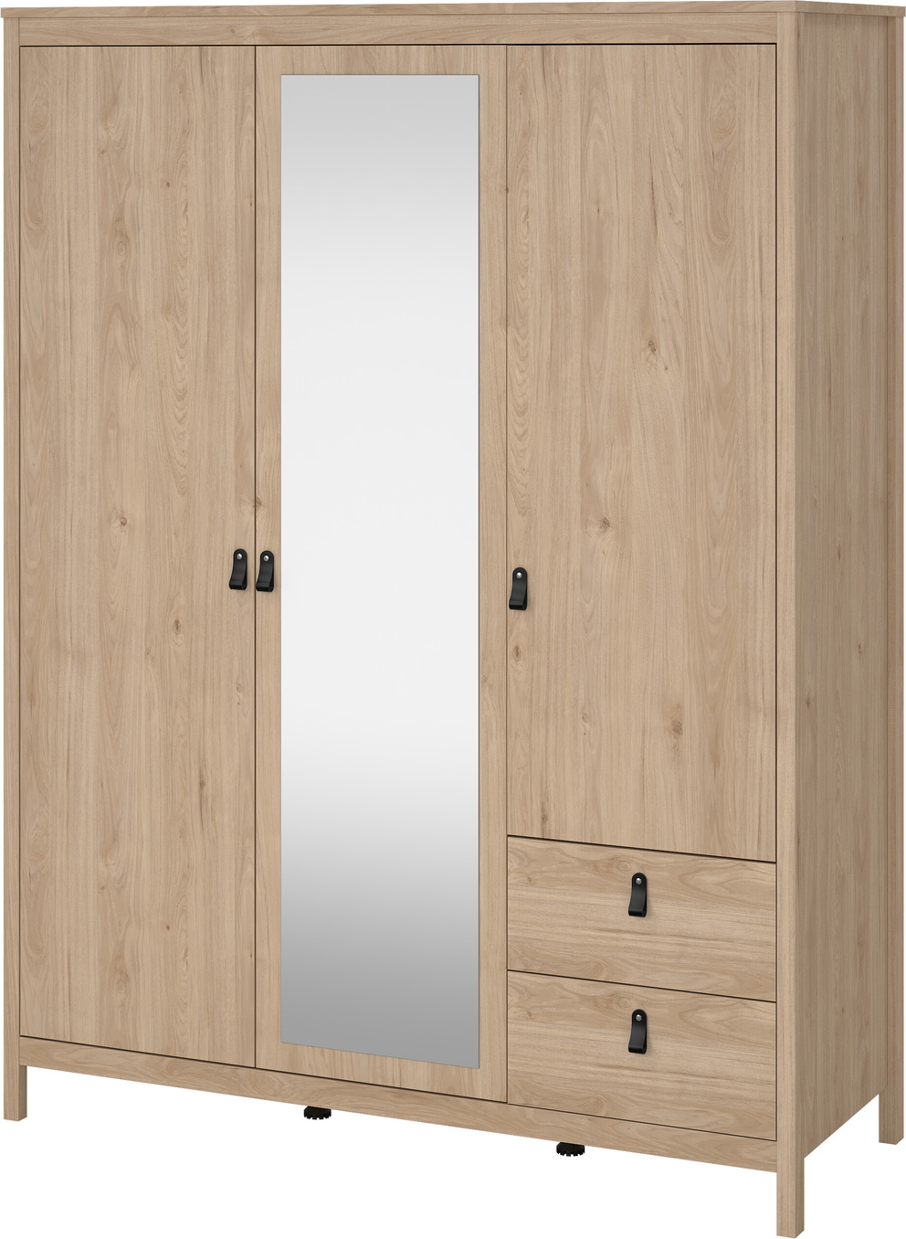 Garderobeskab Vesterholm Madrid H199 B150 D58,4 cm Jackson Hickory 3 døre med spejl 2 skuffer dansk FSC