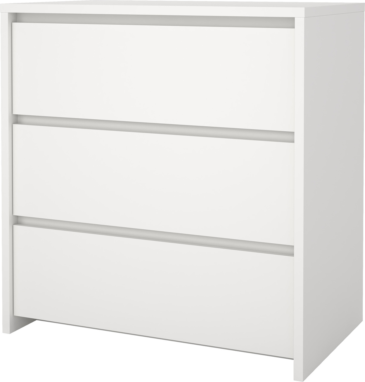 Kommode Vesterholm Next, hvid folie, 3 skuffer, grebsløse, FSC, H84ÃB80ÃD48 cm