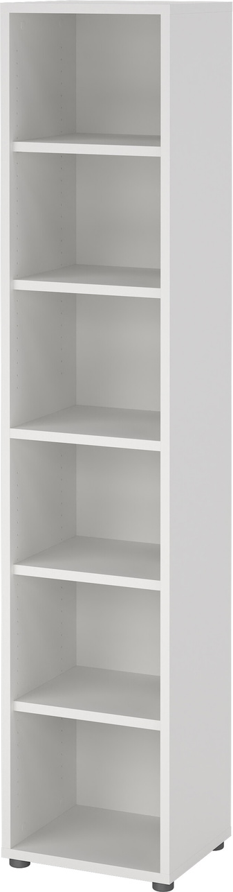 Bogreol Vesterholm Prima, høj slank 5-hyldet reol H221 x B47 x D40 cm, hvid melamin, vægmonterbar