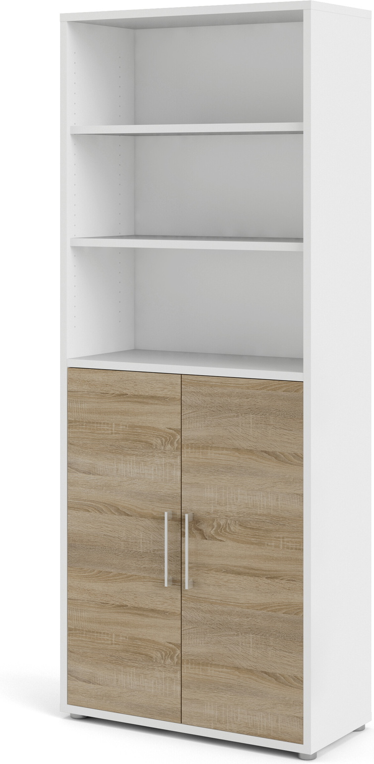 Bogreol Vesterholm Prima H221,5ÃB89ÃD40 cm hvid ramme med natur egelåger 2 låger vægmonteret opbevaringsreol