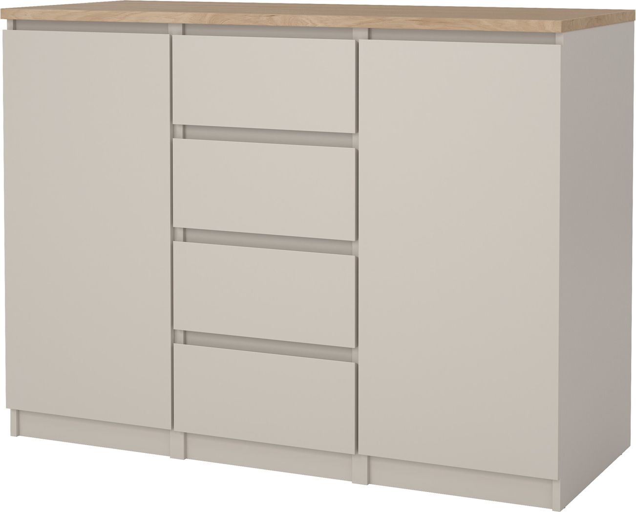 Skænk Vesterholm Naia, Kashmir/Jackson Hickory, B121 x H91 x D50 cm, FSC-spånplade, 4 skuffer og skab