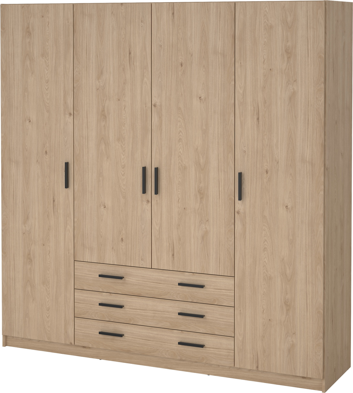 Garderobeskab Vesterholm Sprint, Jackson Hickory, H200xB195,5xD49,6 cm, 4 døre, 3 skuffer, 8 hylder, FSC-cert.