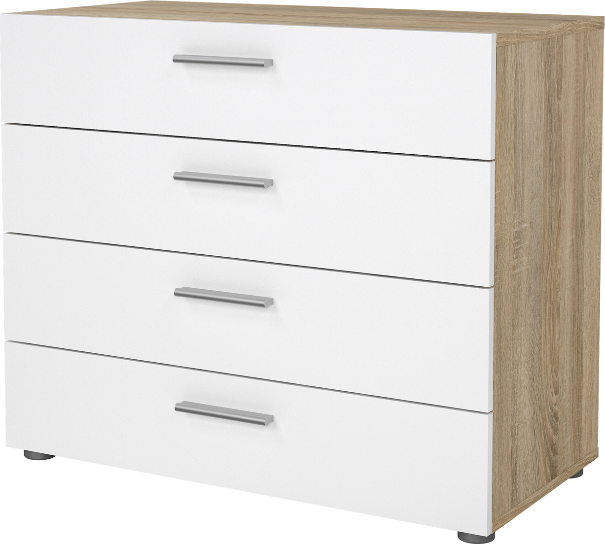 Kommode Vesterholm Pepe, 4 skuffer, Natur/Hvid højglans, H68ÃB80ÃD40 cm, FSC
