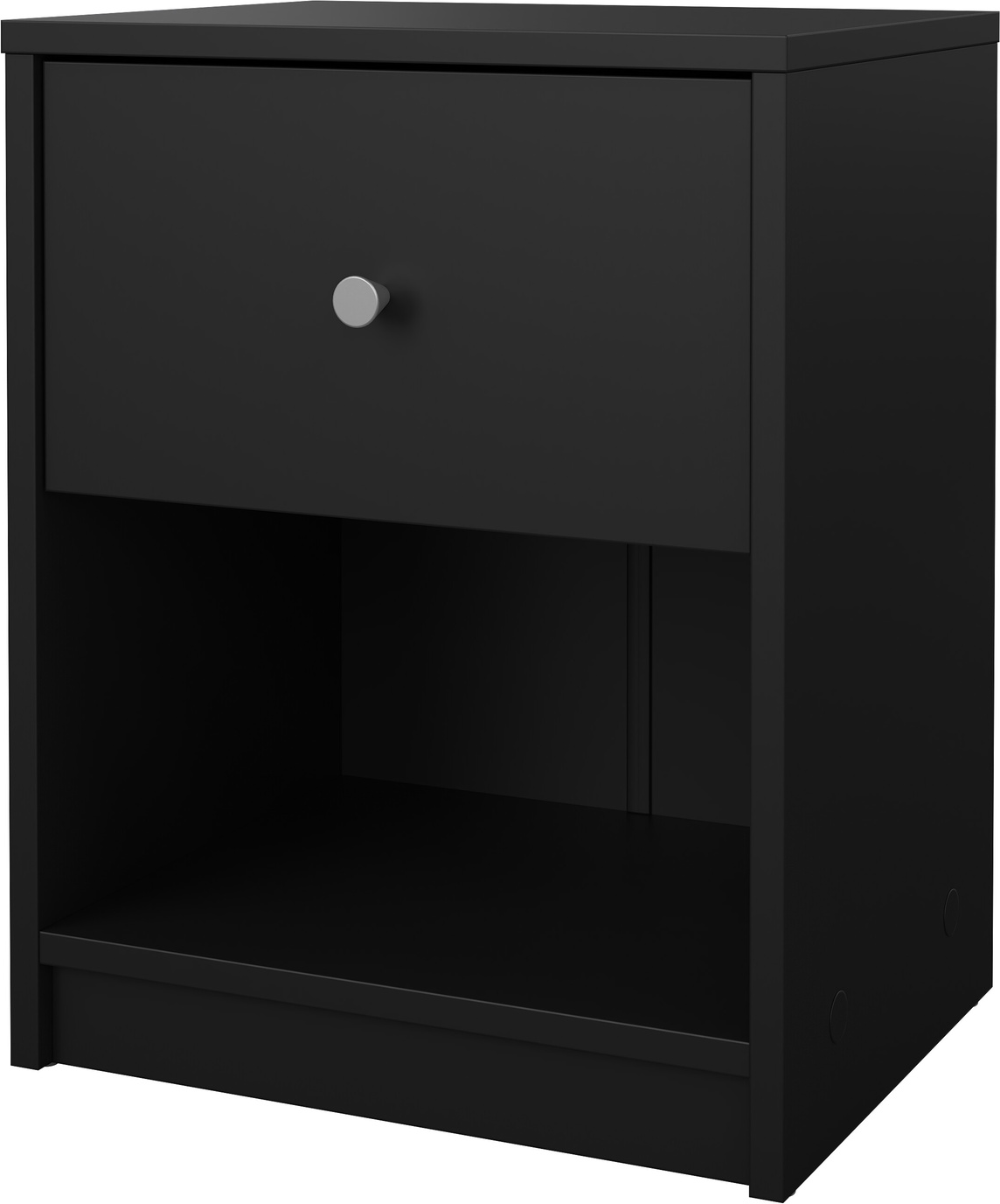 Sengebord natbord Vesterholm May, mat sort, H48xB38xD30 cm, skuffe & åben hylde, folieret spånplade