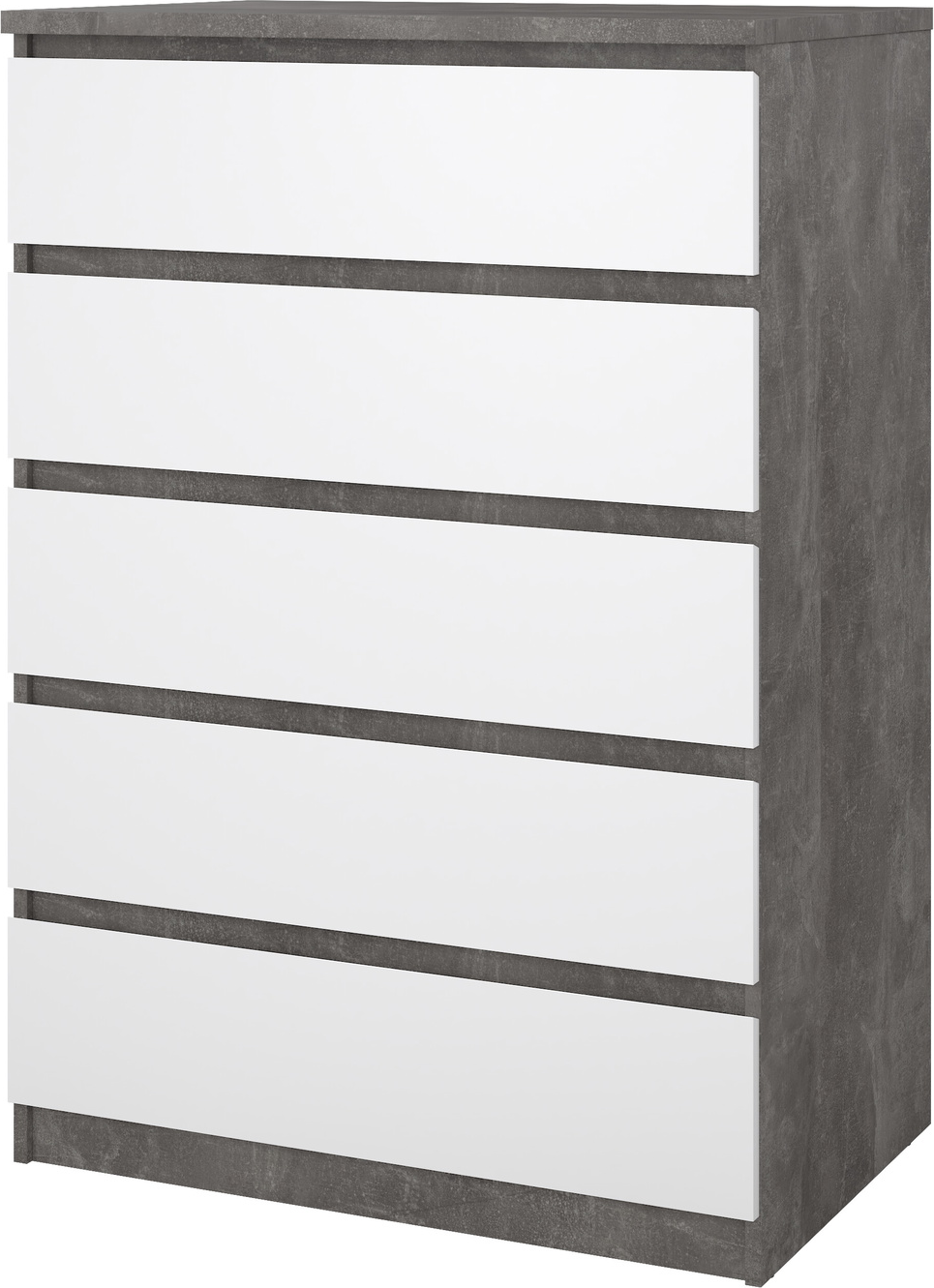 Kommode Vesterholm Naia 5 skuffer, Oxid Beton/Hvid højglans, vægmonteret H111ÃB77ÃD50 cm, dansk FSC
