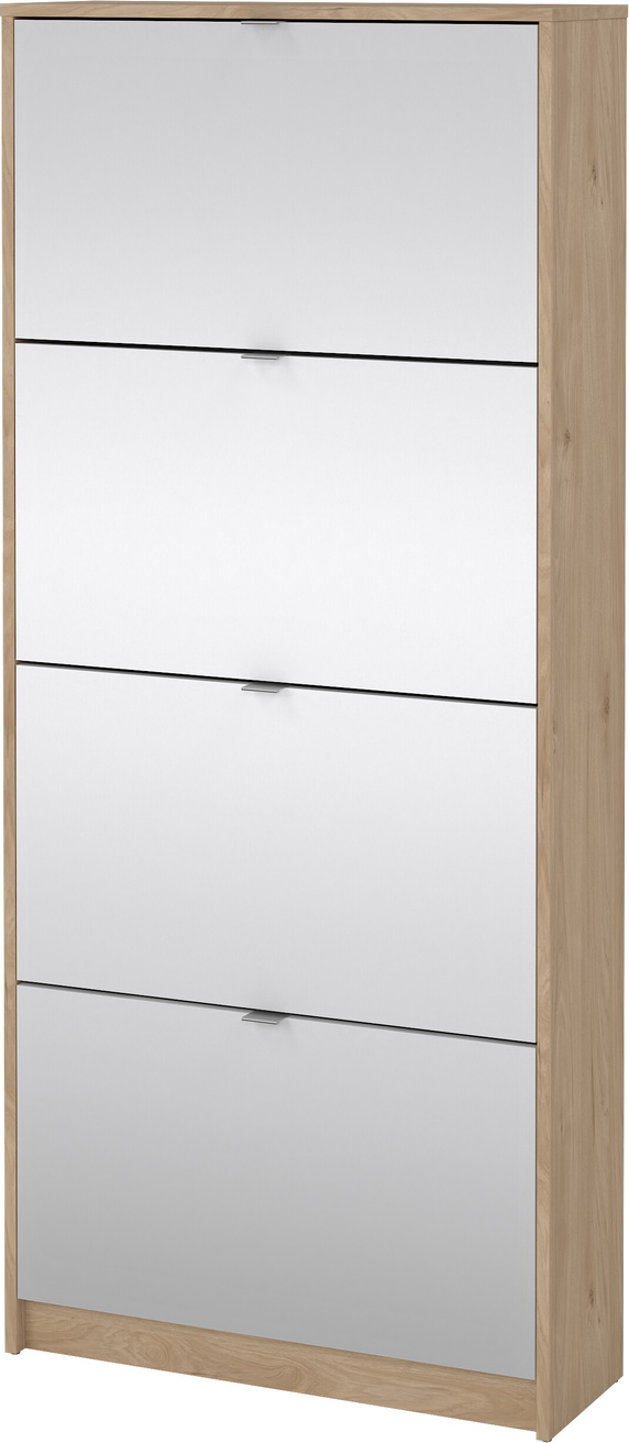 Skoskab skohylde Vesterholm Havn 4 vippe-låger med spejl, 4 rum H162ÃB70ÃD24 cm, Jackson Hickory, spånplade