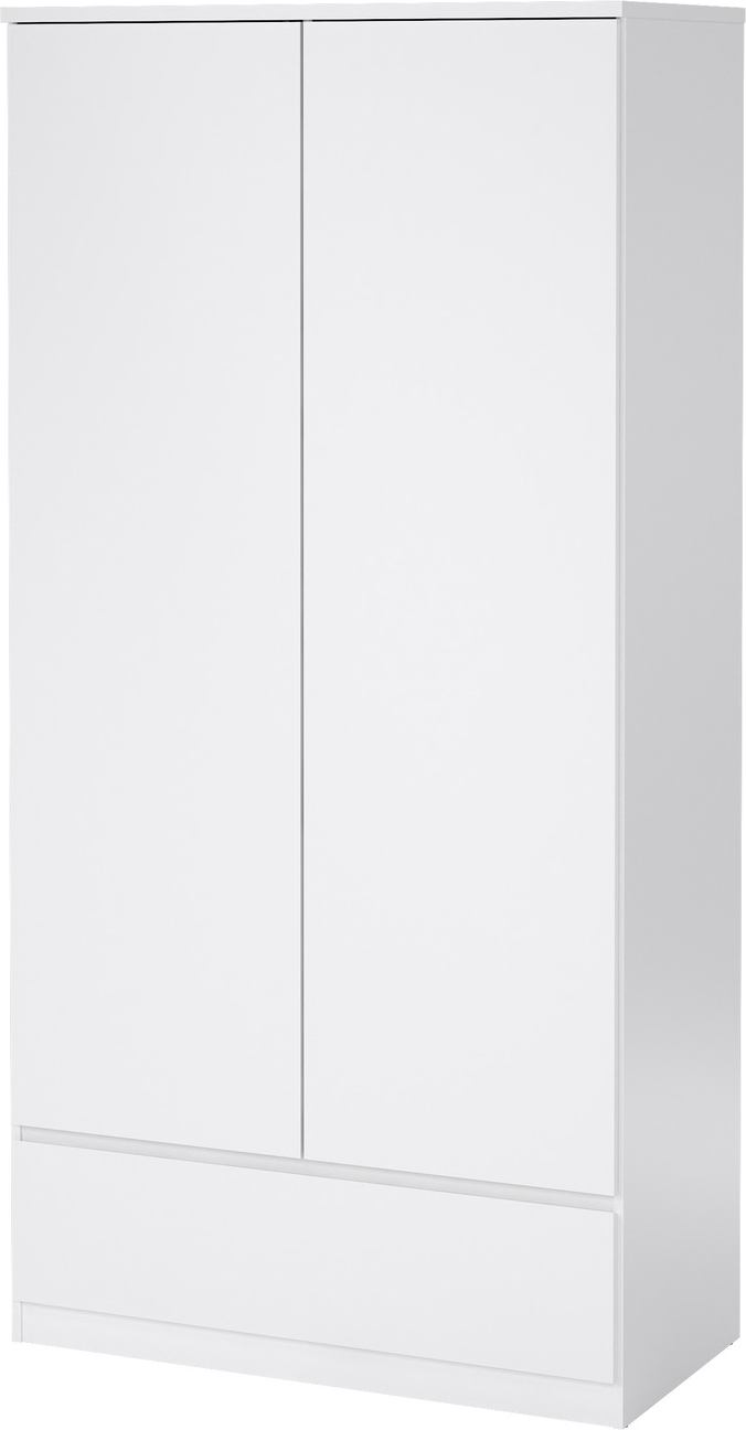 Garderobeskab Vesterholm Naia Hvid højglans 3 hylder tøjstang skuffe push-to-open H200,6xB98,9xD50 cm