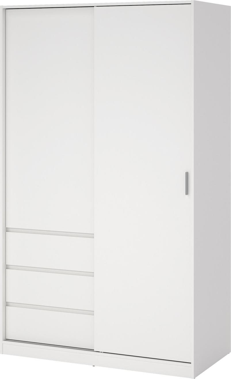 Garderobeskab Vesterholm Naia - 1 skydedør  1 dør, 3 skuffer, H200ÃB118,5ÃD60 cm, hvid, FSC