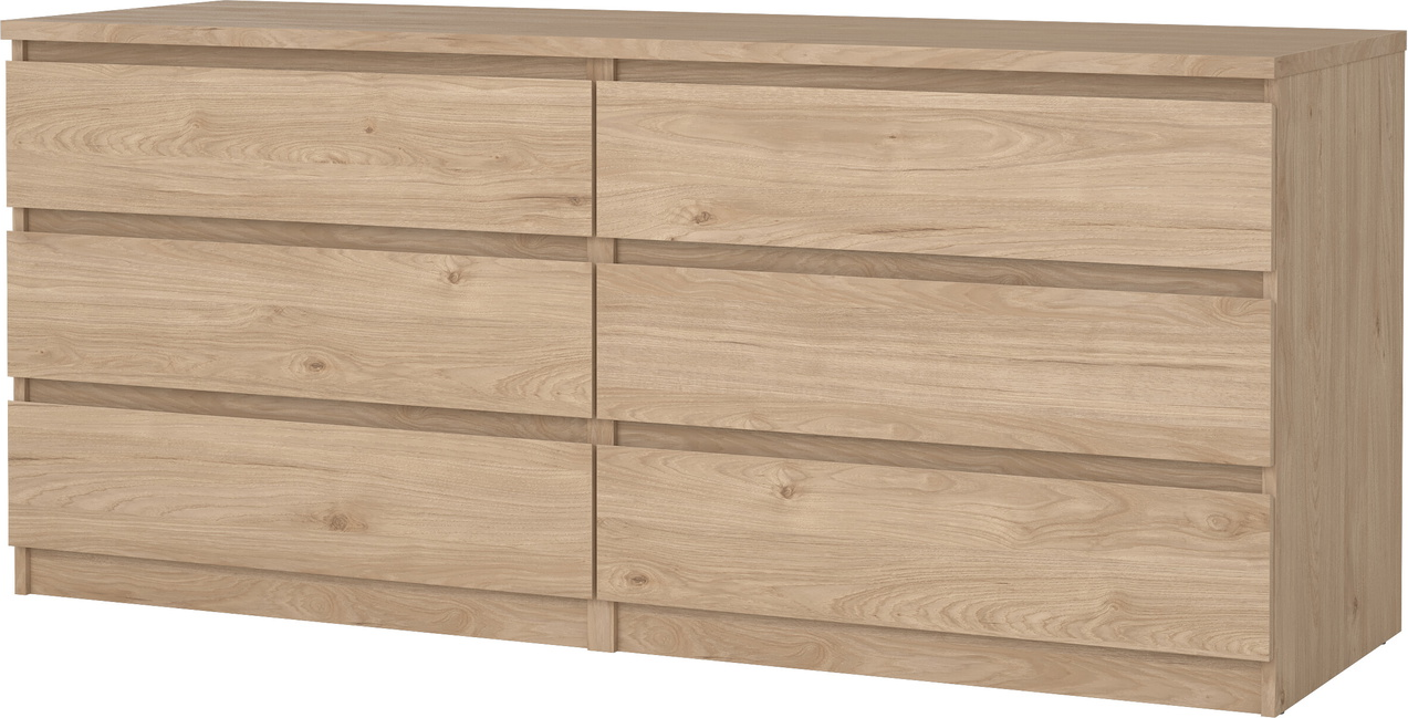 Dobbeltkommode Vesterholm Naia 153,8x50x68 cm Jackson Hickory, 6 skuffer, grebsfri, vægmonteret, FSC