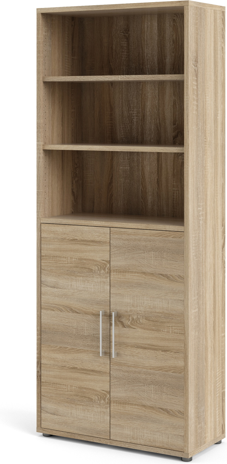 Bogreol Vesterholm Prima - natur egestruktur, H221 x B89 x D40 cm, med 2 låger, vægmontering, fremstillet i Danmark