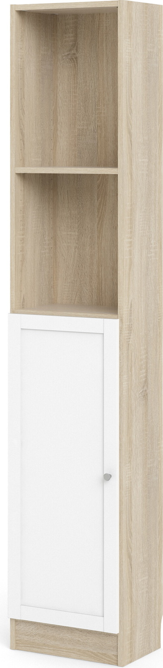 Bogreol Vesterholm Basic smal høj reol med åbne hylder og hvid låge/natur, vægmonteret H203ÃB40,6ÃD28,3 cm