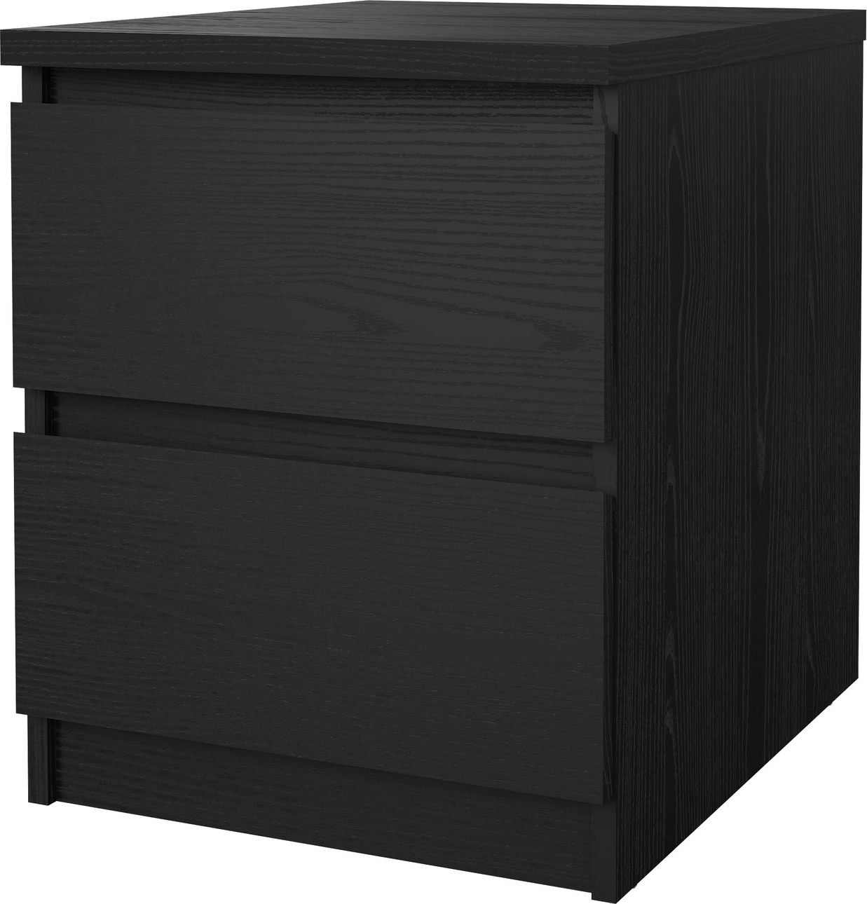 Sengebord Vesterholm Naia natbord, sort folie på spånplade, 2 skuffer, H49,5xB40,4xD50 cm, FSC, lavet i Danmark