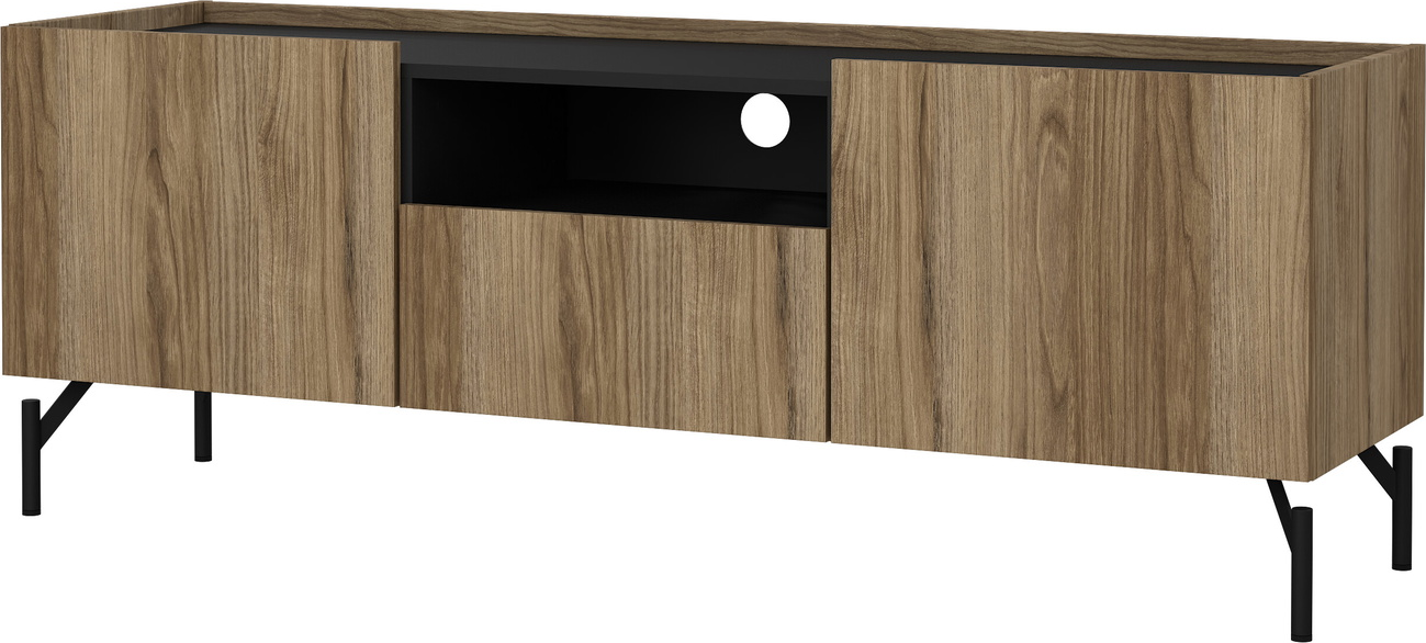 TV-bord Vesterholm Fjord mediemøbel mat sort Catania eg 147x41 cm væghængt med skuffe og kabelføring