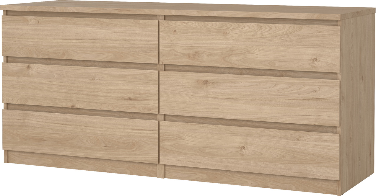 Dobbeltkommode Vesterholm Naia vægmonteret Jackson Hickory 6 skuffer grebsløs B154 x D50 x H70 cm