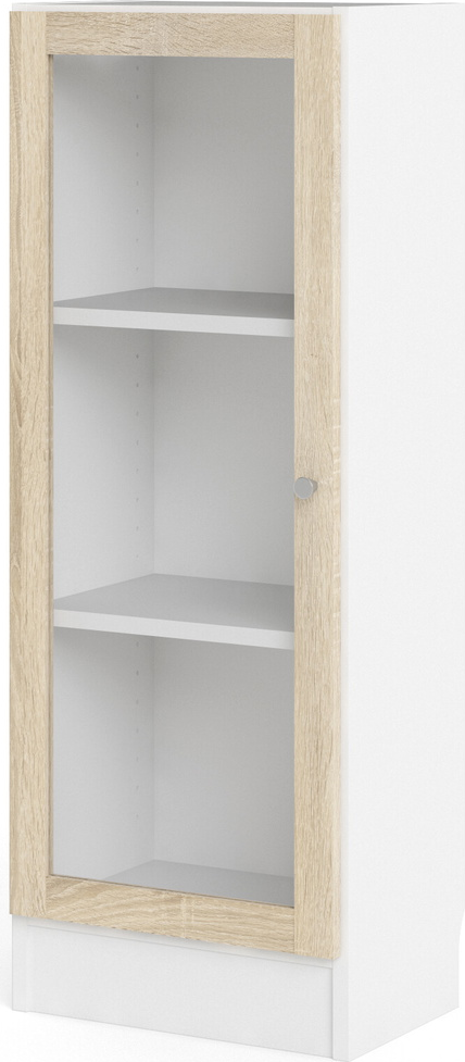 Bogreol Vesterholm Basic, vægmonteret H107xB40xD28 cm, natur låge/hvid, glasdøre, anti-vælteanordning