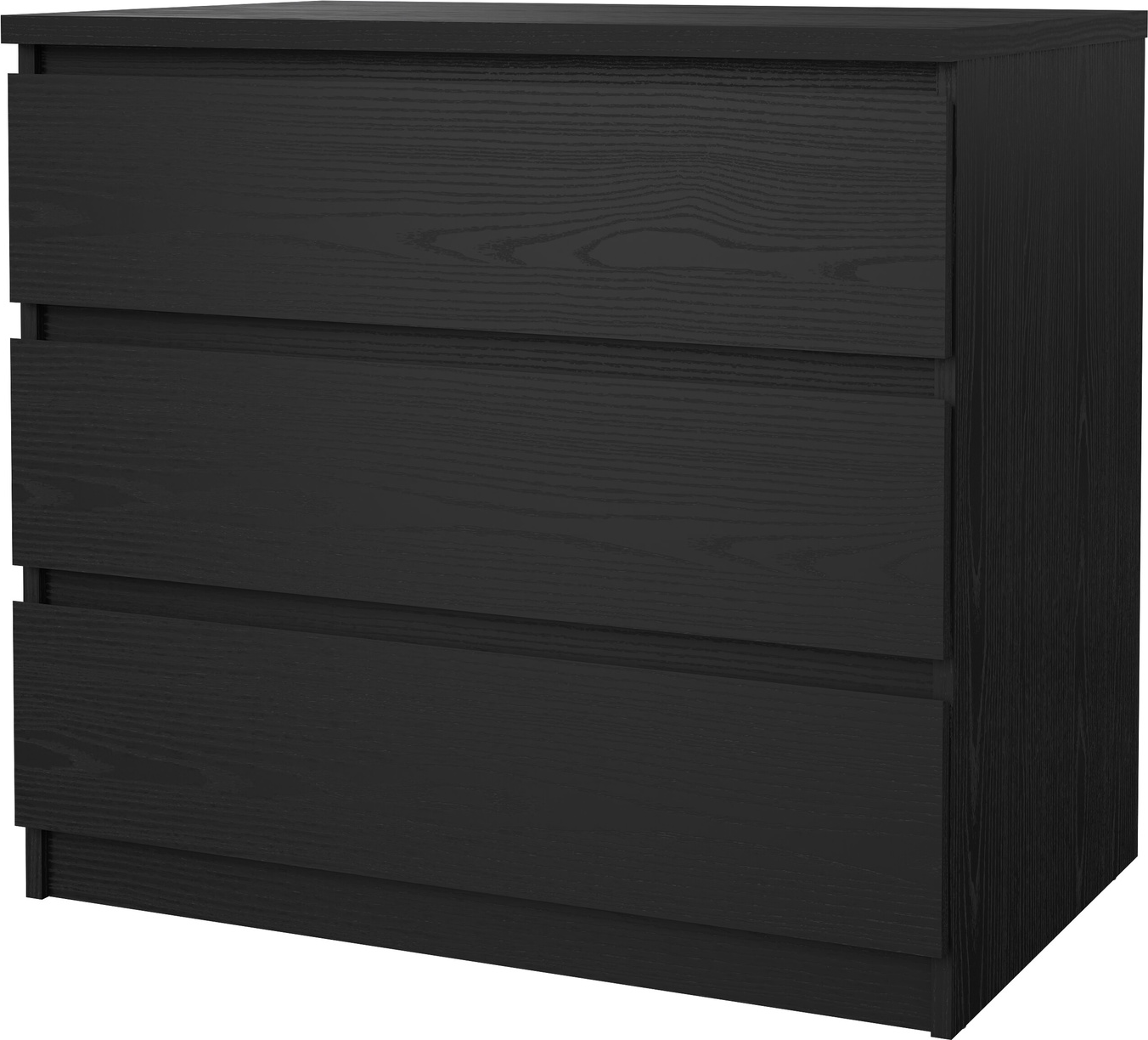 Kommode Vesterholm Naia  -  sort træstruktur, 3 skuffer, grebsfrit design, H68ÃB77ÃD50 cm, FSC