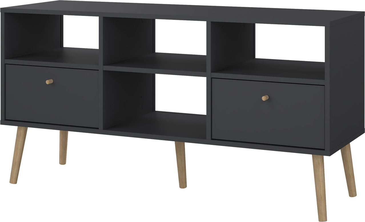 TV-bord Vesterholm Bodo matgrå H61xB117xD39 cm 2 skuffer 4 åbne rum