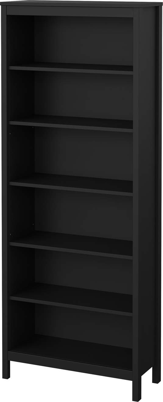 Bogreol Vesterholm Lunor, mat sort vægmonteret reol, 6 hylder 5 justerbare, H199 B78 D32,5 cm, FSC-cert