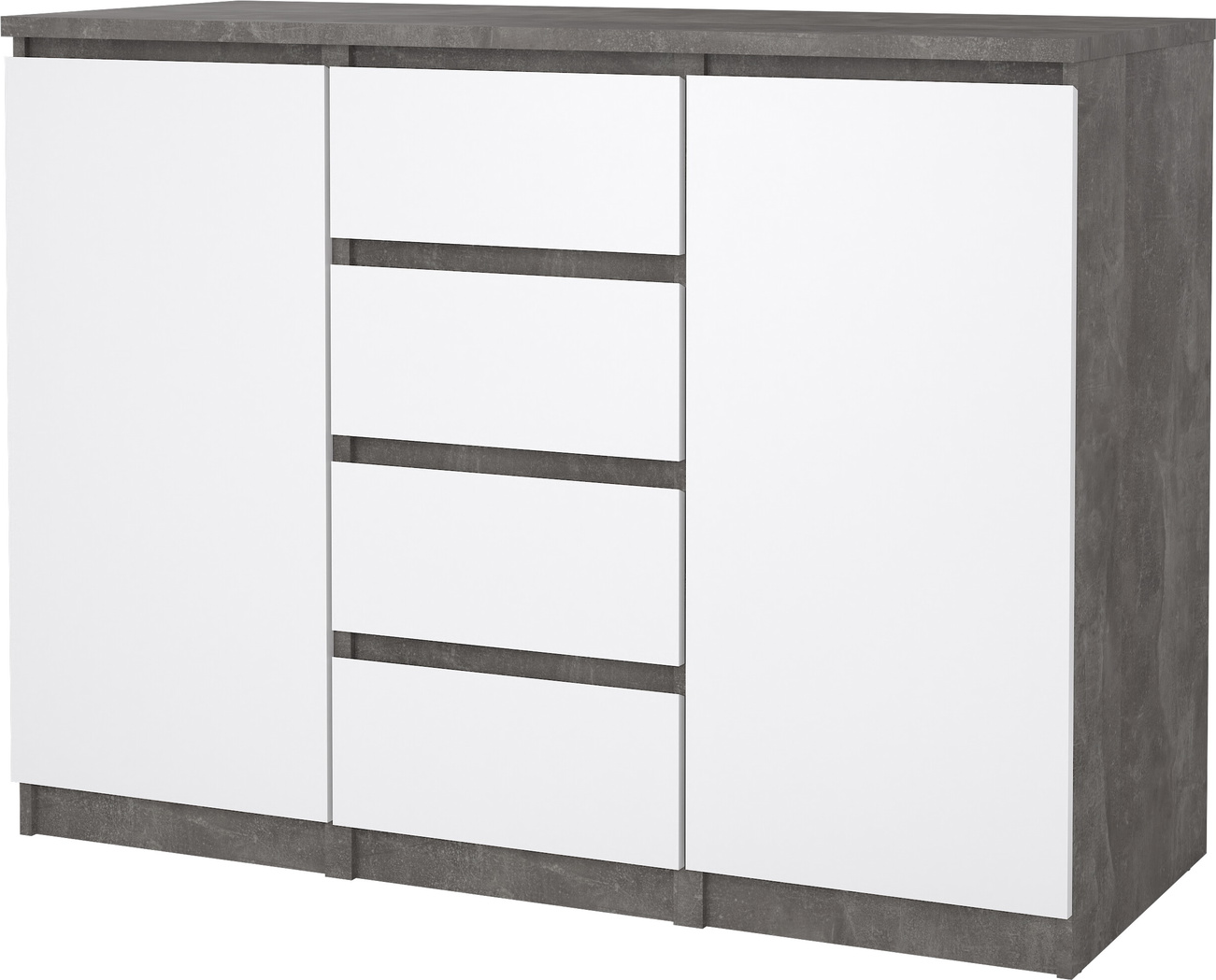Skænk Vesterholm Naia, vægmonteret opbevaringsskænk/TV-skænk, oxid beton/hvid højglans, B121 x D50 x H91 cm, FSC