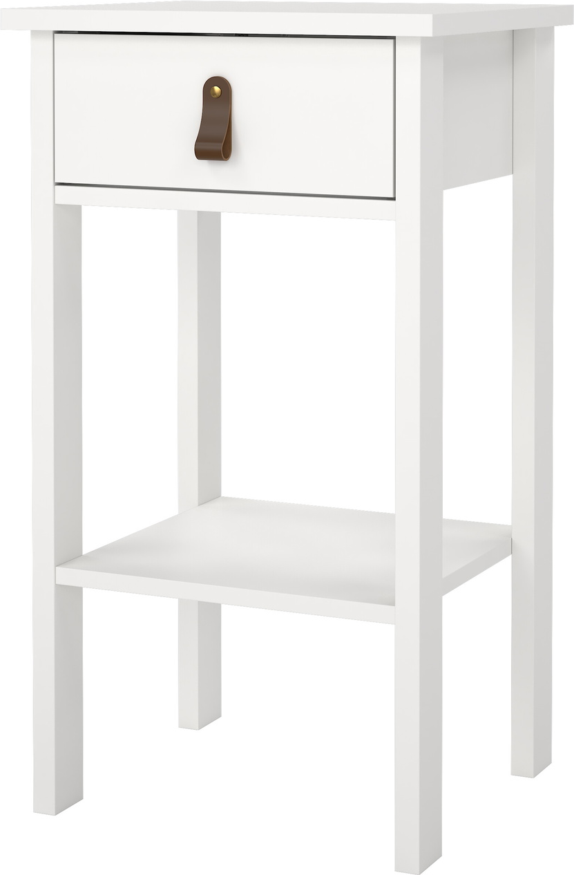 Sengebord/natbord Vesterholm Lunor H70 B40 Hvid 1 skuffe læder/metal greb FSC dansk design