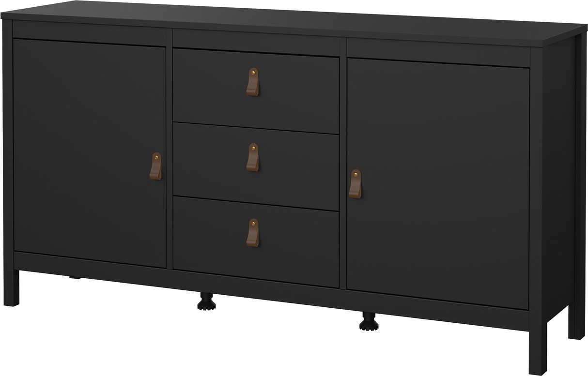Skænk/sideboard Vesterholm Lunor, mat sort, 2 døre & 3 skuffer, B151 H80 D38 cm, dansk FSC