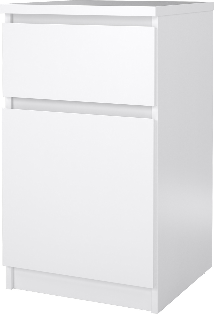Sengebord Vesterholm Naia  -  vægmonteret hvid højglans natbord, 1 skuffe & skab, dansk FSC, H70 x B40 x D40 cm