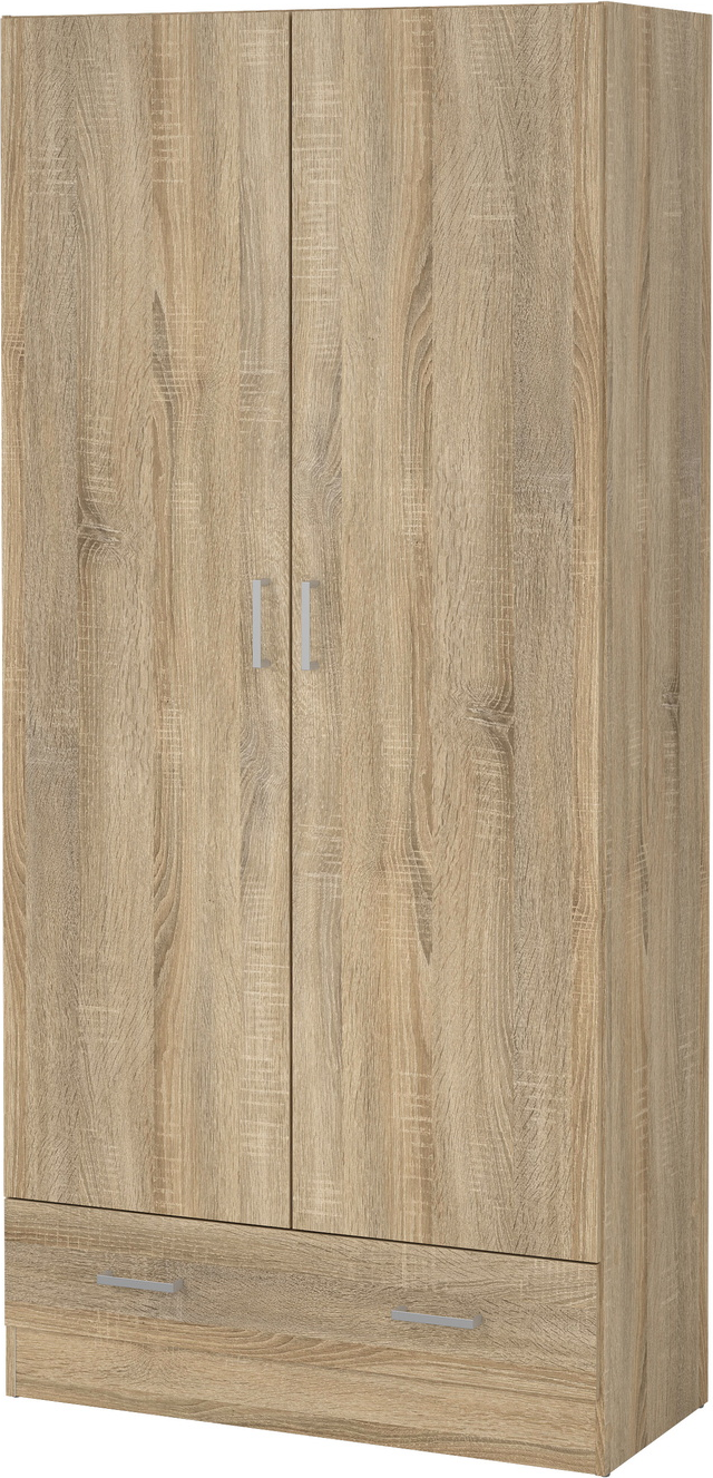 Garderobeskab Vesterholm Space H170xB79xD36 cm natur egestruktur folie 2-dørs med skuffe vægmonteret FSC